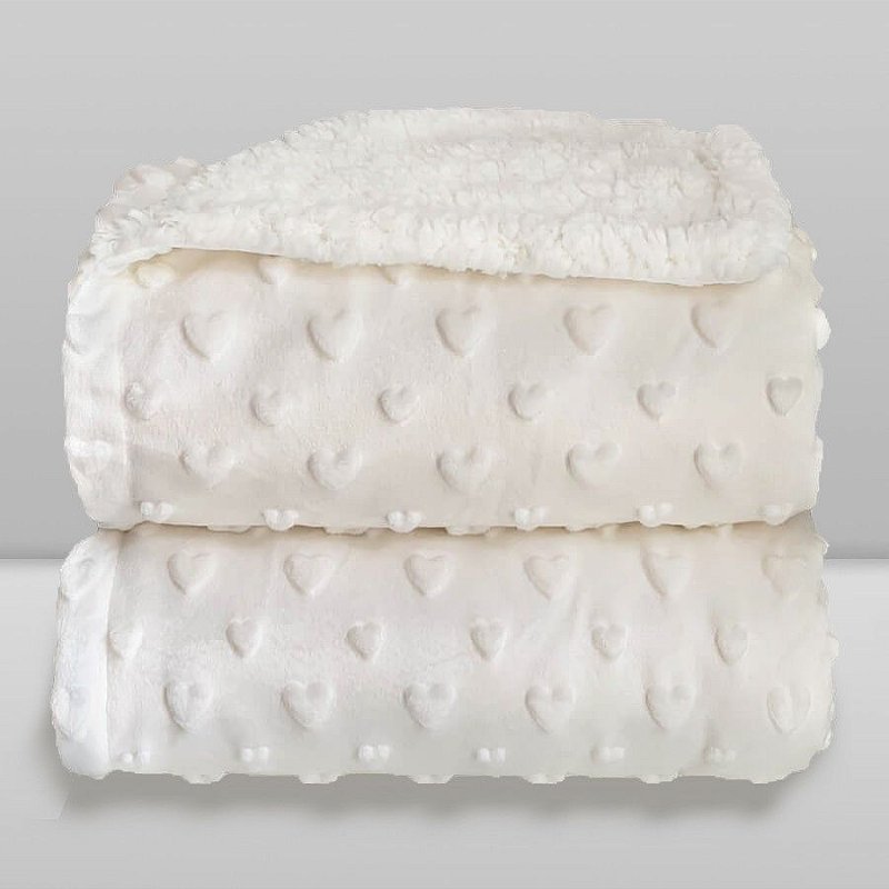 Cobertor Bebê Plush com Sherpa Hearts 0,90 x 1,10 Branco