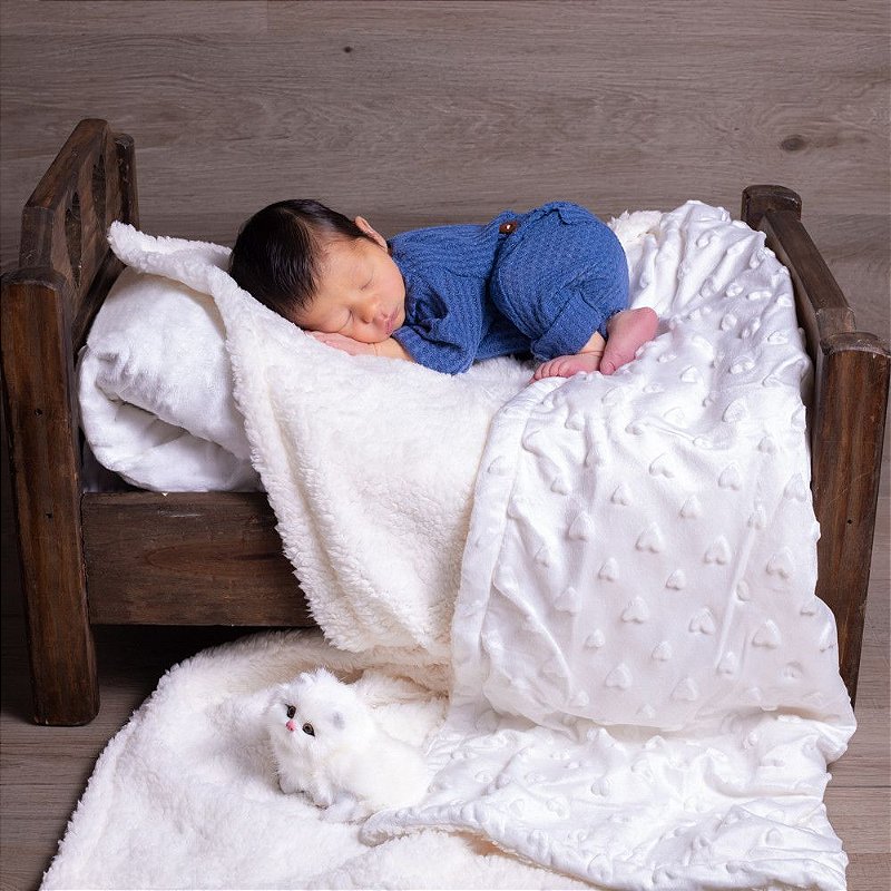 Cobertor Bebê Plush com Sherpa Hearts 0,90 x 1,10 Branco