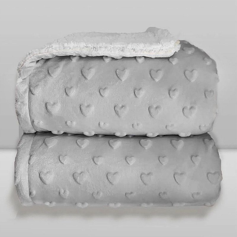 Cobertor Bebê Plush com Sherpa Hearts 0,90 x 1,10 Cinza