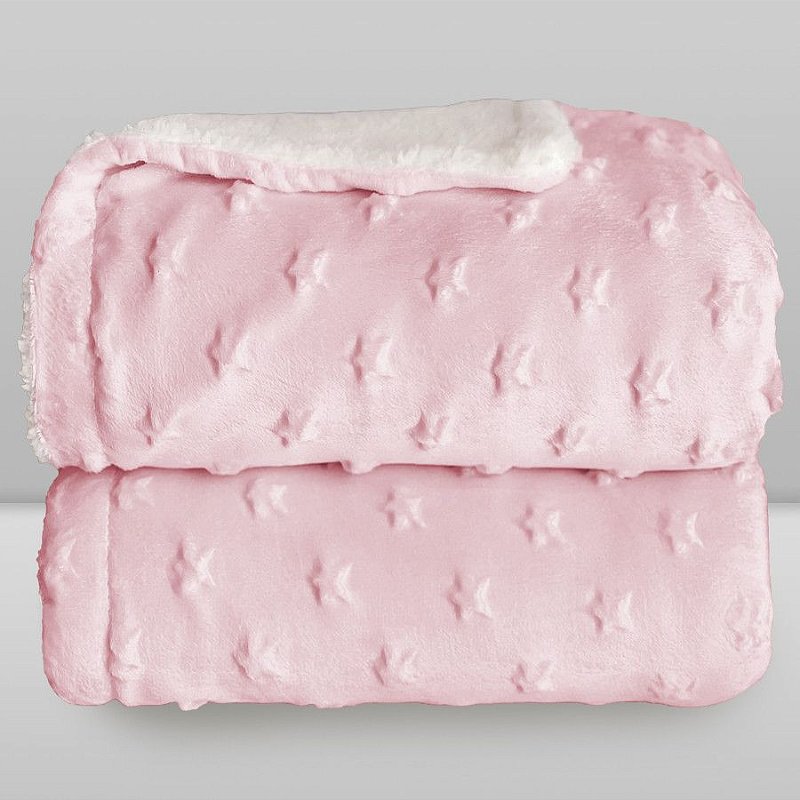 Cobertor Bebê Plush com Sherpa Stars 0,90 x 1,10 Rosa