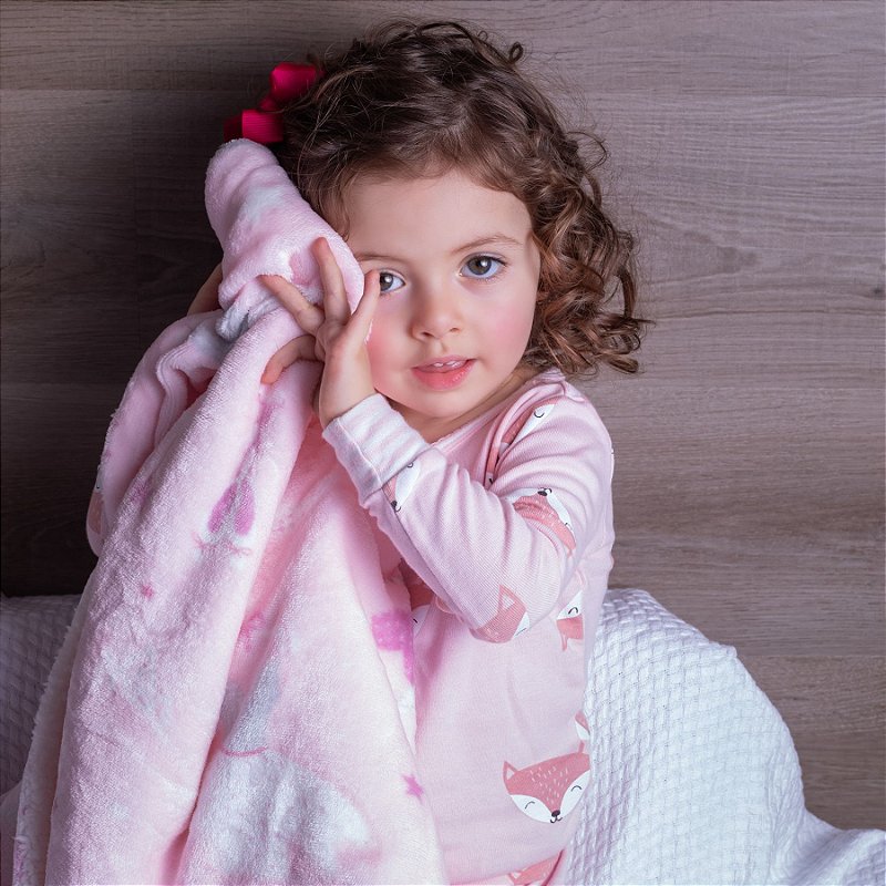 Cobertor Infantil Plush Print com Sherpa 1,27 x 1,52 Bailarina Rosa