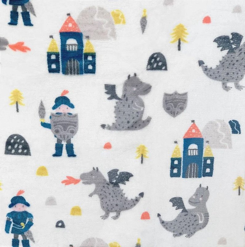 Cobertor Infantil Plush Print com Sherpa 1,27 x 1,52 Cavaleiro Branco