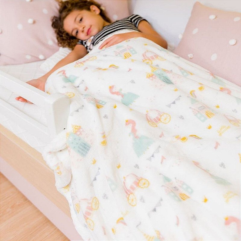 Cobertor Infantil Plush Print com Sherpa 1,27 x 1,52 Princess Branco