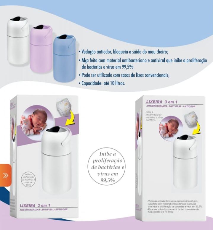 Lixeira Mágica Anti Odor e Bactérias 3 em 1 para Fraldas Preta