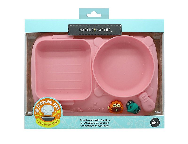 Prato de Silicone com Divisórias e Sucção Chef Rosa - Marcus & Marcus