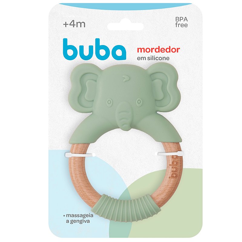 Mordedor em Silicone e Bambu Elefante Verde - Buba