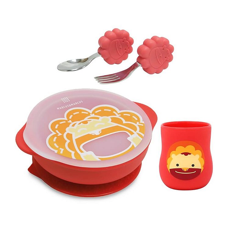 Kit Alimentação Copo Anatômico, Tigela e Talheres Leão - Marcus & Marcus