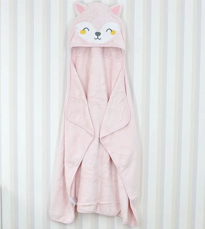 Toalha de Banho com Capuz Comfort Power Sec Raposa Rosa - Laço Bebê