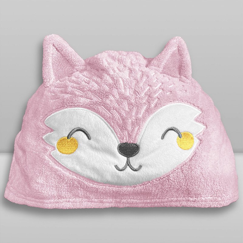 Toalha de Banho com Capuz Comfort Power Sec Raposa Rosa - Laço Bebê