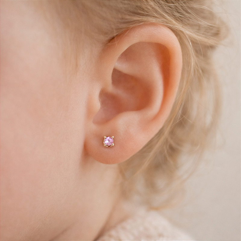 Brinco Infantil Banho de Ouro 3mm Solitário Antialérgico 2 à 5 anos - Tuttiamore