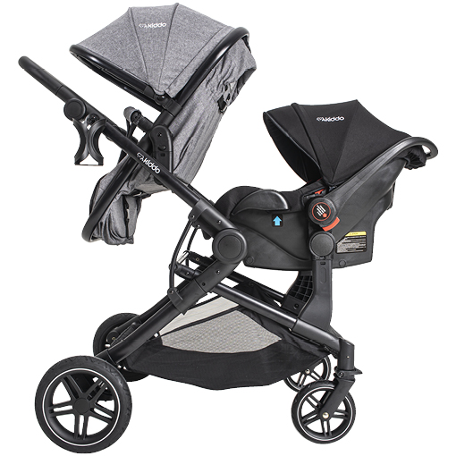 Carrinho Para Gêmeos + 2 Bebe Conforto + 2 Base Isofix Pair Melange Cinza - Kiddo