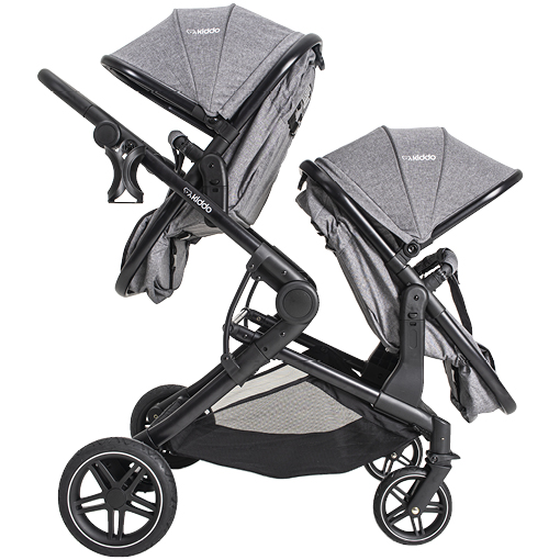 Carrinho Para Gêmeos + 2 Bebe Conforto + 2 Base Isofix Pair Melange Cinza - Kiddo