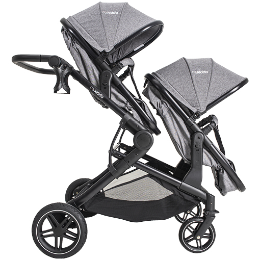 Carrinho Para Gêmeos + 2 Bebe Conforto + 2 Base Pair Melange Cinza - Kiddo