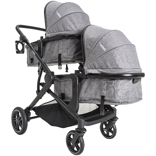Carrinho Para Gêmeos + 2 Bebe Conforto + 2 Base Pair Melange Cinza - Kiddo