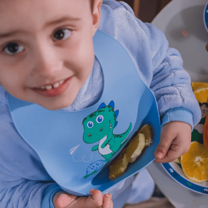 Babador de Silicone com Pega Migalhas Leo Azul - Petit Piá