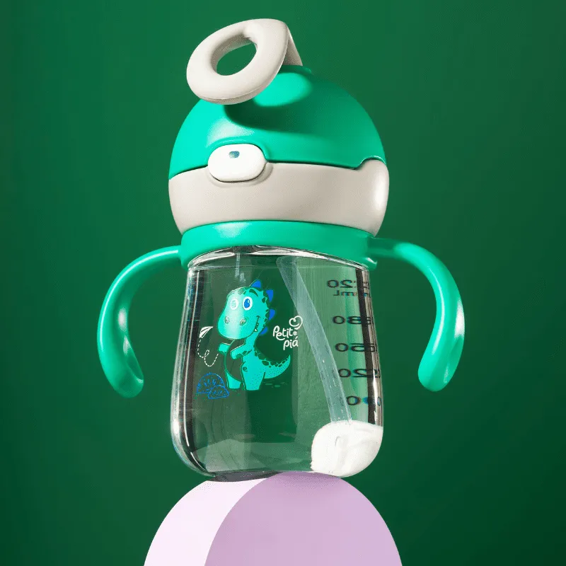 Copo Infantil Tritan com Alça Removível e Canudo 200ml Leo Verde - Petit Piá