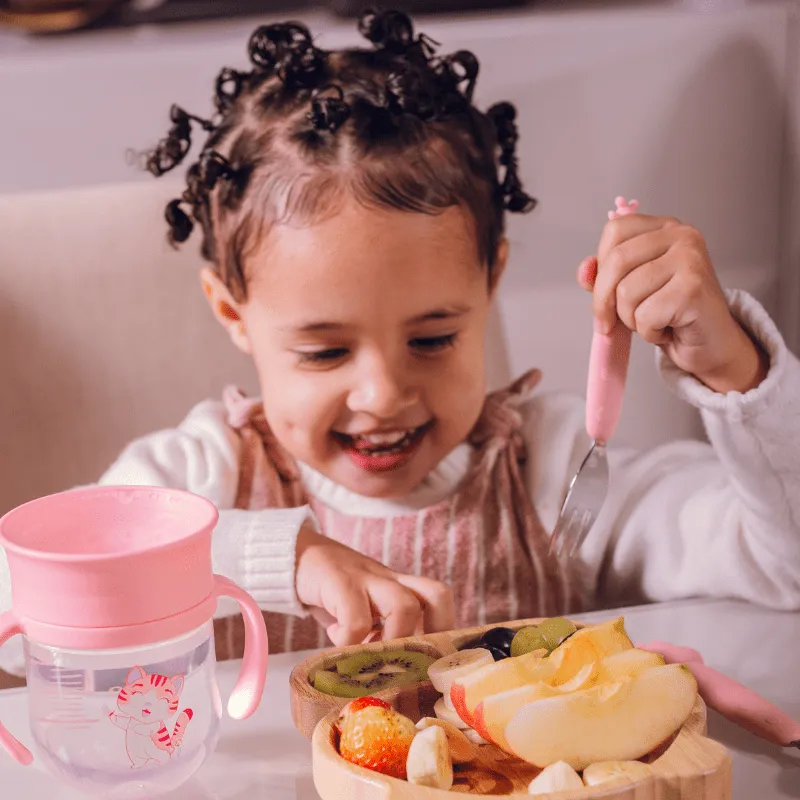 Kit Talheres Infantil Inox e Silicone 2 Peças Rosa - Petit Piá