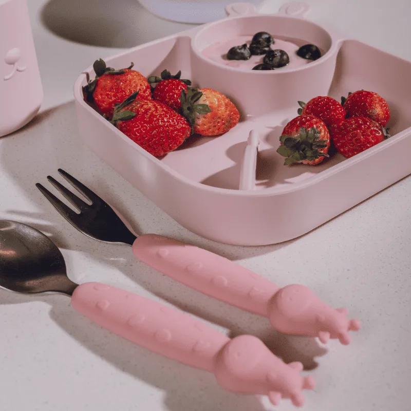 Kit Talheres Infantil Inox e Silicone 2 Peças Rosa - Petit Piá