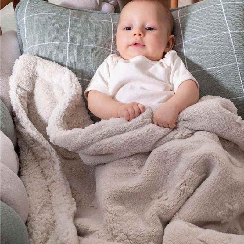 Cobertor Bebê Plush com Sherpa 0,90 x 1,10 Urso Cinza
