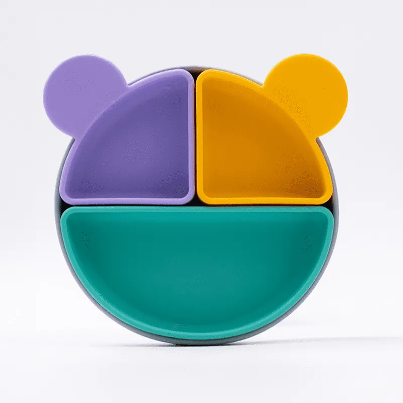 Prato Infantil de Silicone com Divisórias Removíveis e Ventosa Ursinho - Petit Piá