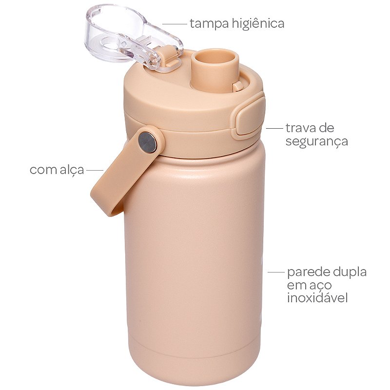 Garrafa Térmica Infantil Parede Dupla Inox 350ml Bege - Buba