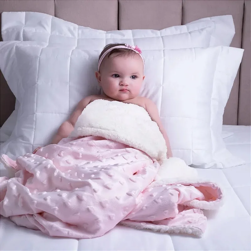 Cobertor Bebê Plush com Sherpa Hearts 0,90 x 1,10 Rosa