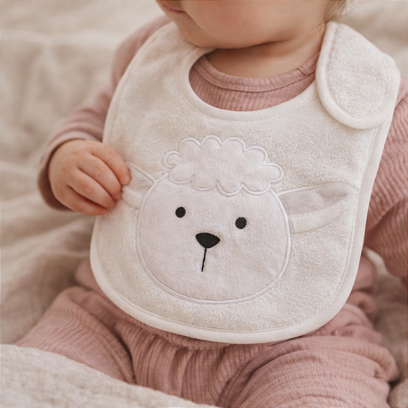 Babador Power Sec Animado Ovelha Branco - Laço Bebê