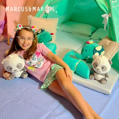 Pijama Infantil Manga Curta Rosa/Verde Panda Peeble Marckids