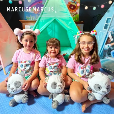 Pijama Infantil Manga Curta Rosa/Verde Panda Peeble Marckids