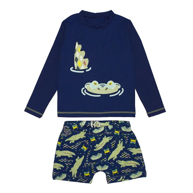 Conjunto Camiseta UV + Sunga Répteis da Selva Marinho Marckids