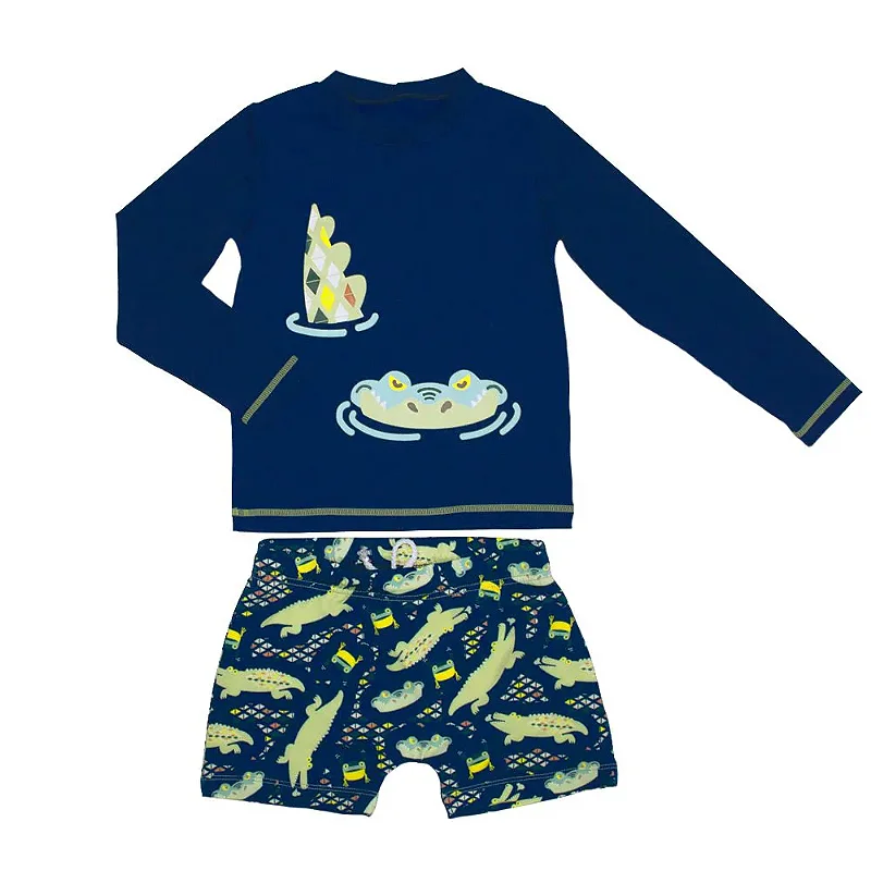 Conjunto Camiseta UV + Sunga Répteis da Selva Marinho Marckids