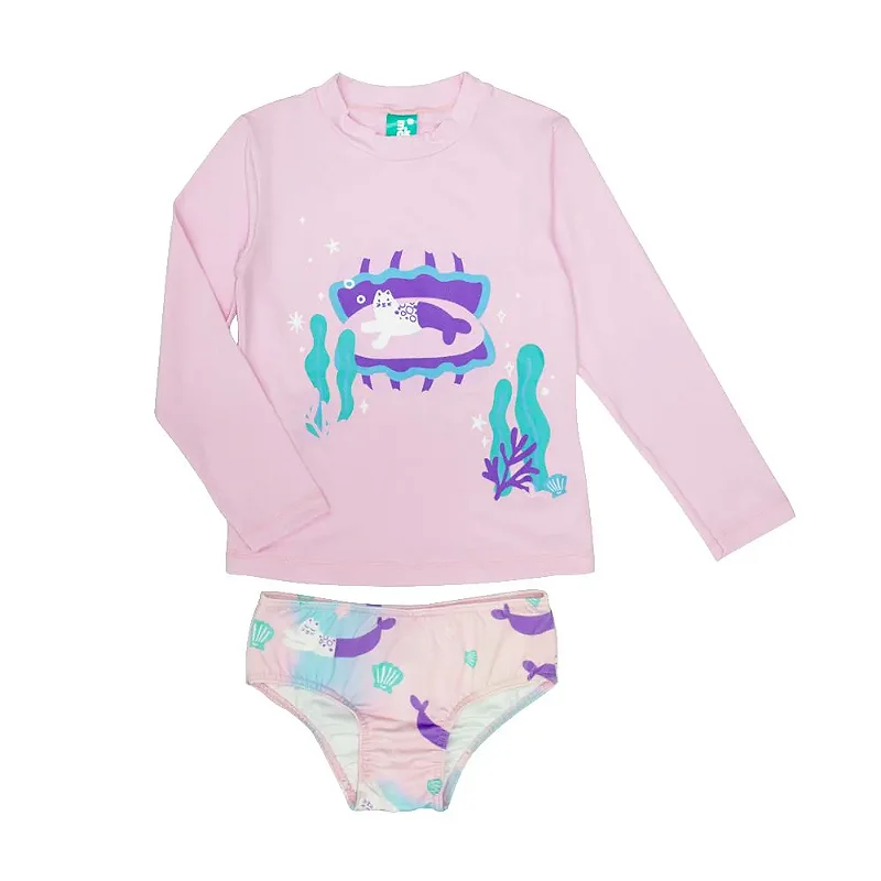 Conjunto Camiseta UV + Calcinha Gatinha Sereia Rosa Marckids