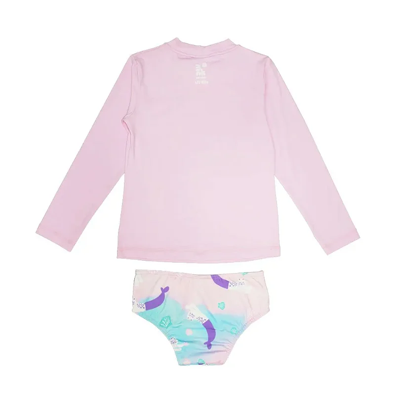 Conjunto Camiseta UV + Calcinha Gatinha Sereia Rosa Marckids