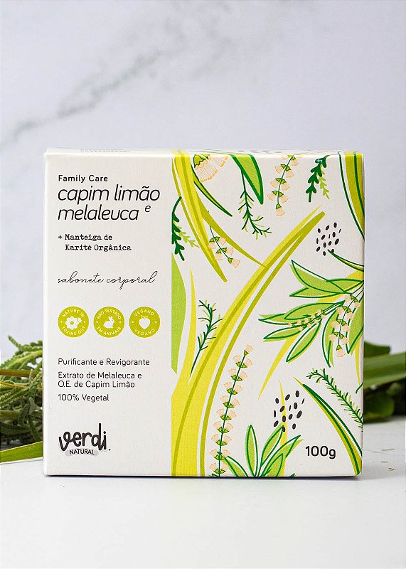Sabonete em Barra Antisséptico e Revigorante de Melaleuca e Capim Limão - Verdi Natural