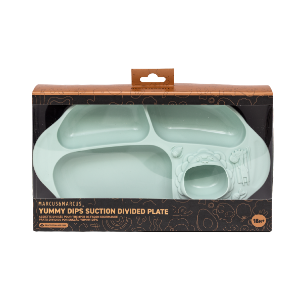 Prato de Silicone com Divisórias e Sucção Verde Menta Marcus & Marcus