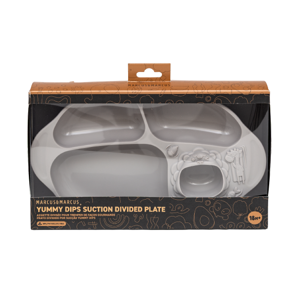 Prato de Silicone com Divisórias e Sucção Cinza Claro Marcus & Marcus