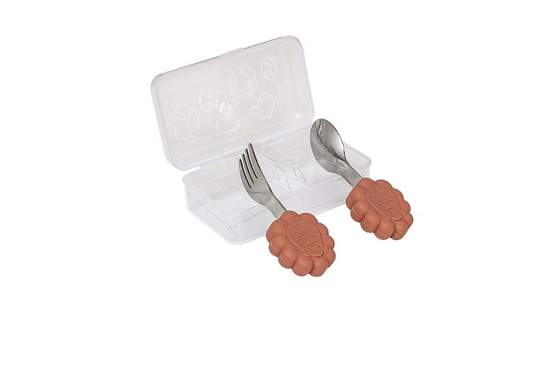 Colher e Garfo Infantil Coral com Case - Marcus & Marcus