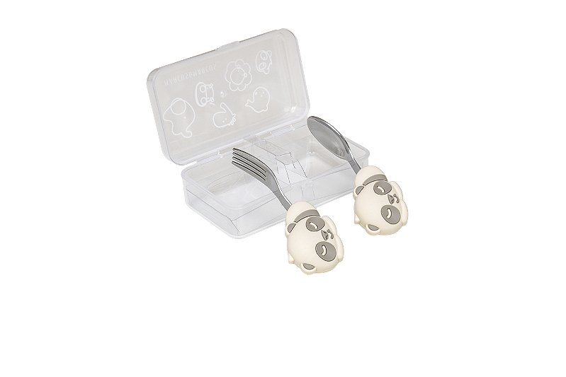 Colher e Garfo Infantil Cinza com Case - Marcus & Marcus