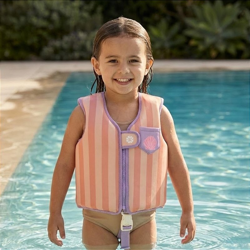 Colete Flutuador Infantil Listras Fundo do Mar M (11-19 Kg) - Marcus & Marcus