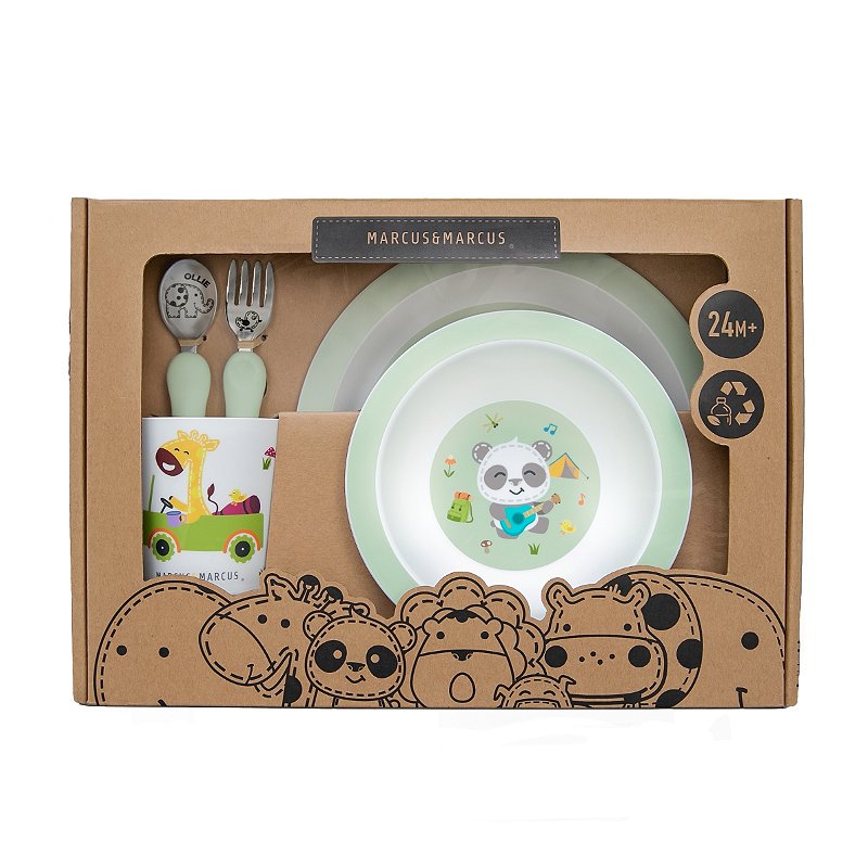 Kit Alimentação Infantil Ecológico 5 Peças Marcus & Marcus (Prato, Tigela, Caneca, Colher e Garfo) Multicolorido