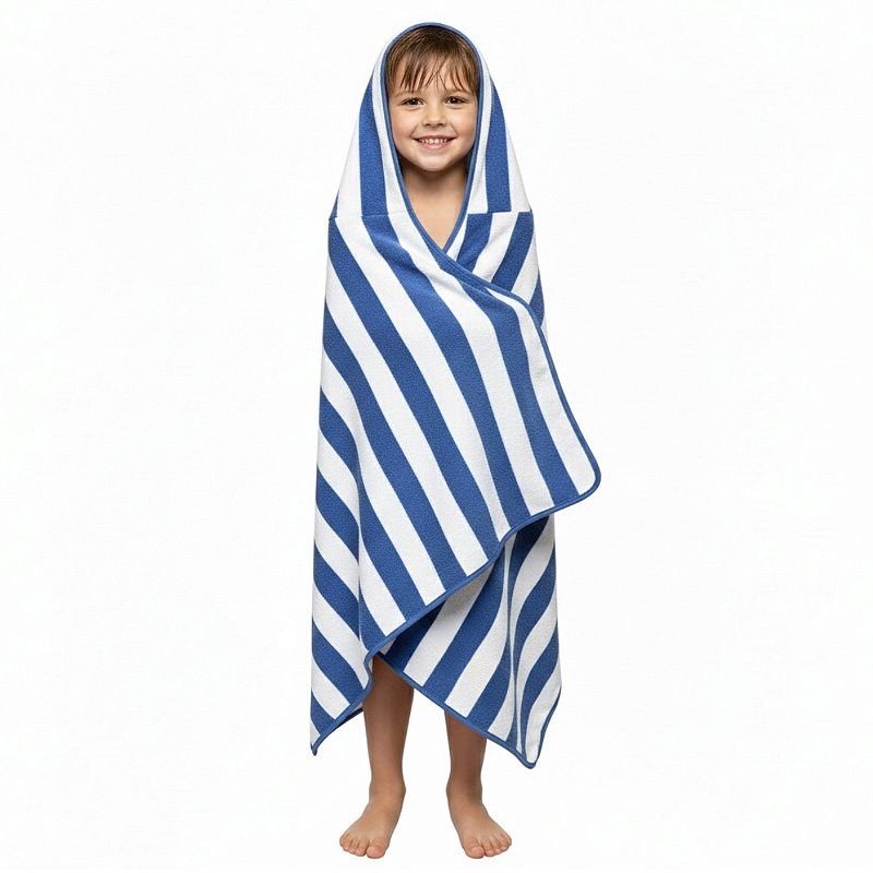 Toalha de Banho com Capuz Kids Power Sec 140x70cm Azul Listrada