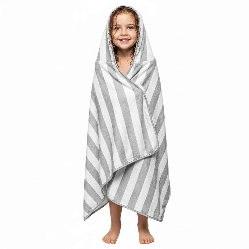 Toalha de Banho com Capuz Kids Power Sec 140x70cm Cinza Listrada
