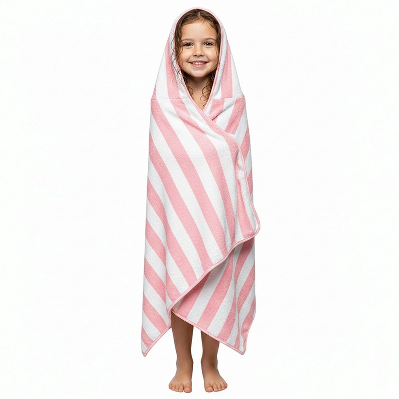 Toalha de Banho com Capuz Kids Power Sec 140x70cm Rosa Listrada