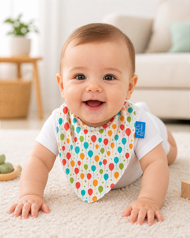 Babador Bandana Multikids Baby 100% Algodão – Balões 6+ Meses