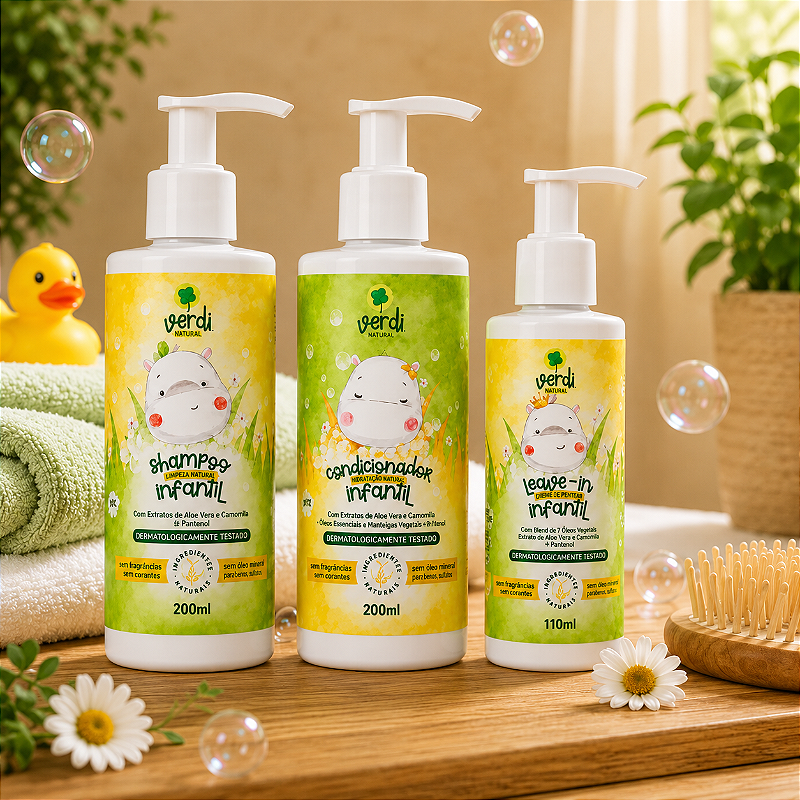 Kit Shampoo + Condicionador + Leave In Infantil Aloe Vera e Camomila Verdi Natural