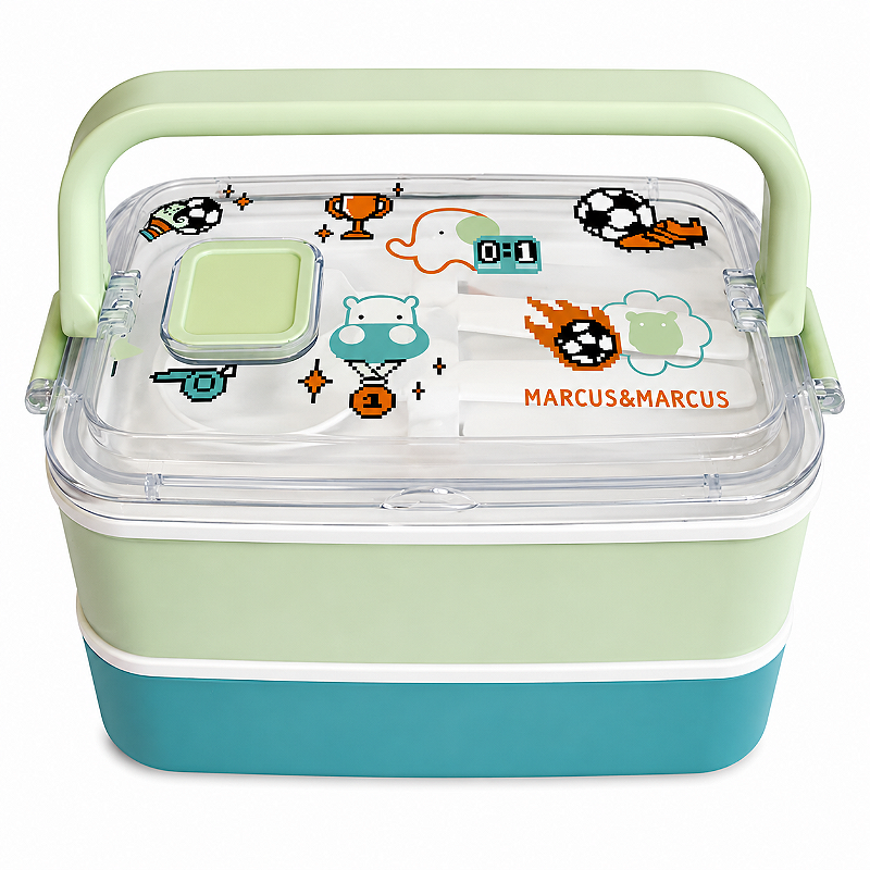 Lancheira Dupla Bento Box 8 Peças Futebol Marcus & Marcus