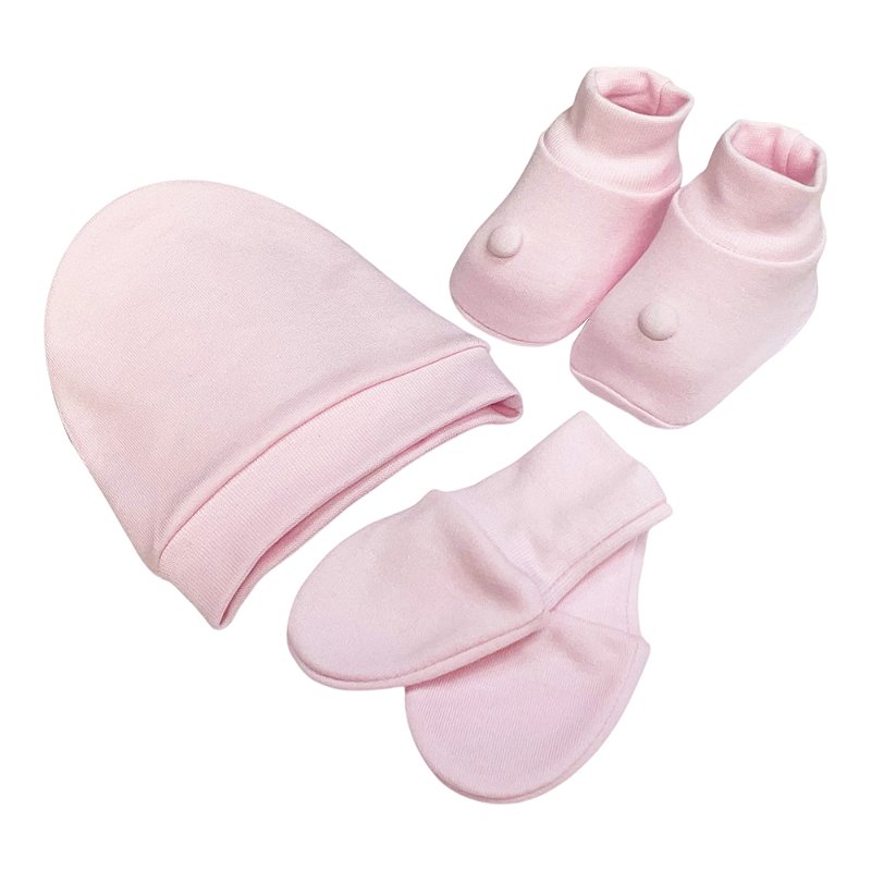 Kit Touca, Luva e Sapatinho RN Laço Bebê Bamboo - Rosa Bebê