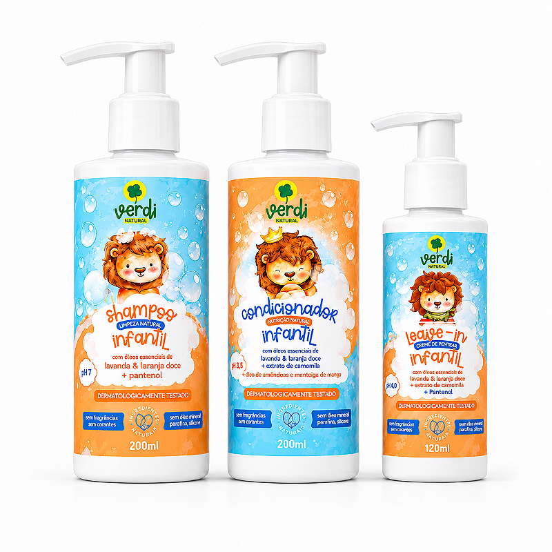 Kit Shampoo + Condicionador + Leave In Infantil Lavanda e Laranja Doce Verdi Natural