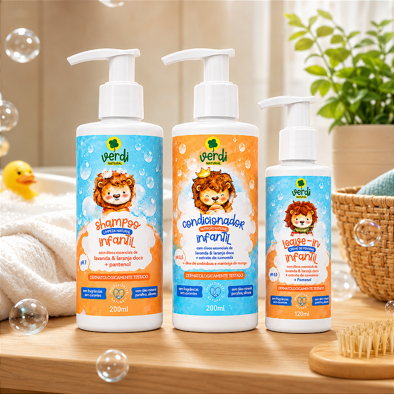 Kit Shampoo + Condicionador + Leave In Infantil Lavanda e Laranja Doce Verdi Natural