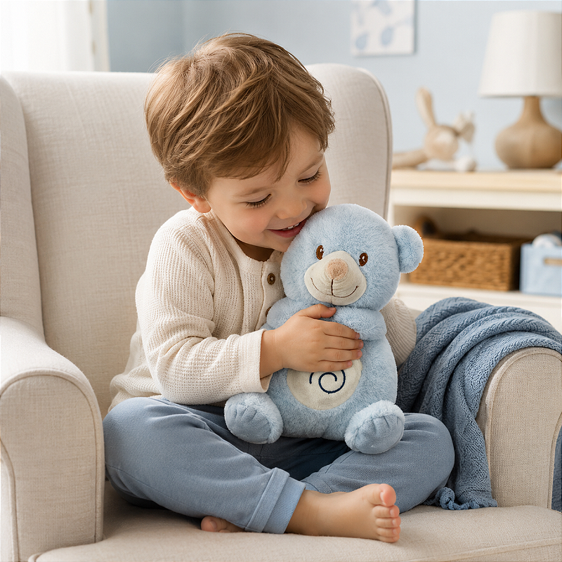 Minha Primeira Pelúcia Musical Laço Bebê com Luz e Respiração Urso Azul